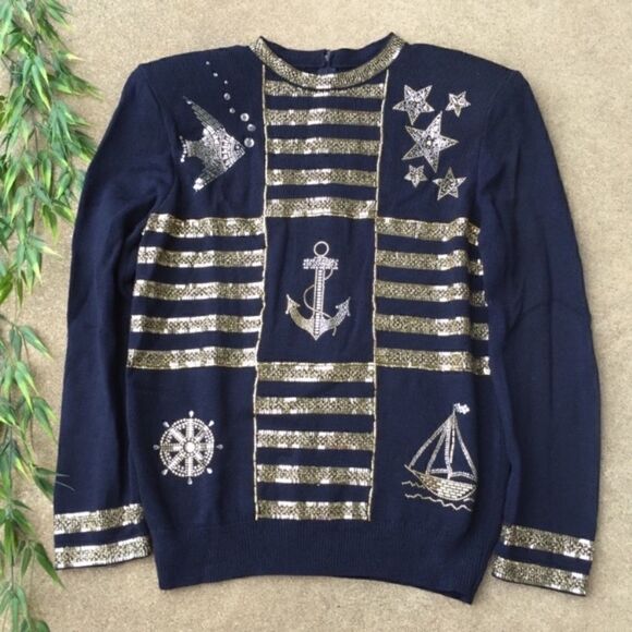 St. John Evening Nautical Embellished Knit Sweater - Picture 1 of 8